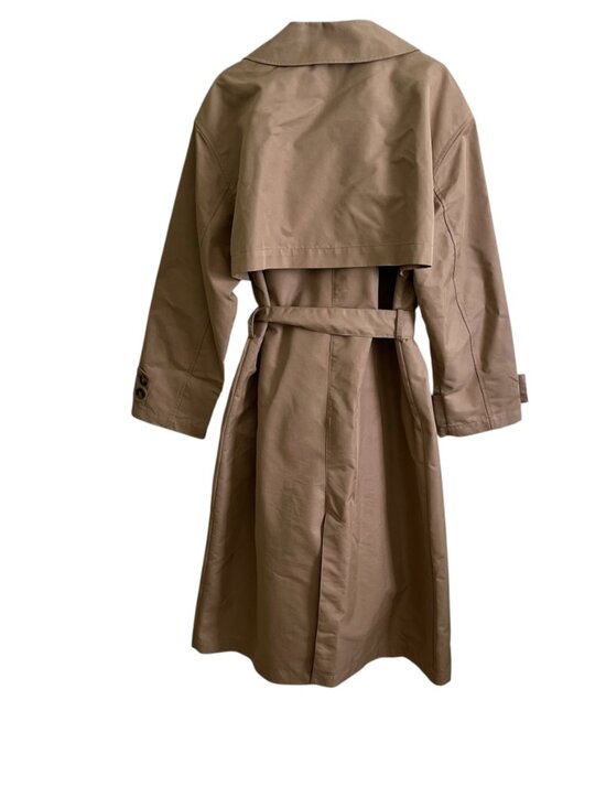 Zara Long Trench Coat Taupe Brown Size M Double Breasted Belted Sustainable NWT - Picture 6 of 11